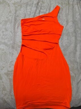 Women’s One-Shoulder Orange Cutout Dress
